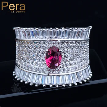

Pera Band Luxury Big Crown Statement Geometry Jewelry Sparkling Red Cubic Zirconia Stone Finger Rings for Women Party Gift R092
