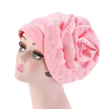 Большой цветок Кристалл Эластичный Тюрбан с оборками шапки бини банданы шарф для головы головные уборы для женщин 52