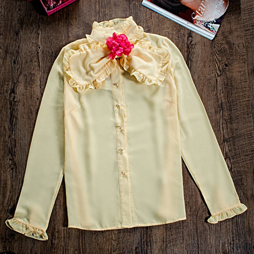 HIGH QUALITY Newest 2017 Designer Blouse Women's Long Sleeve Bow