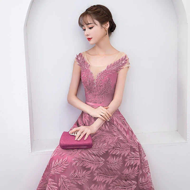 

Pluse Size Red Beading Pleat Long Evening Dresses 2019 Backless Scoop Neck Formal Dress Simpel Evening Party Dresses