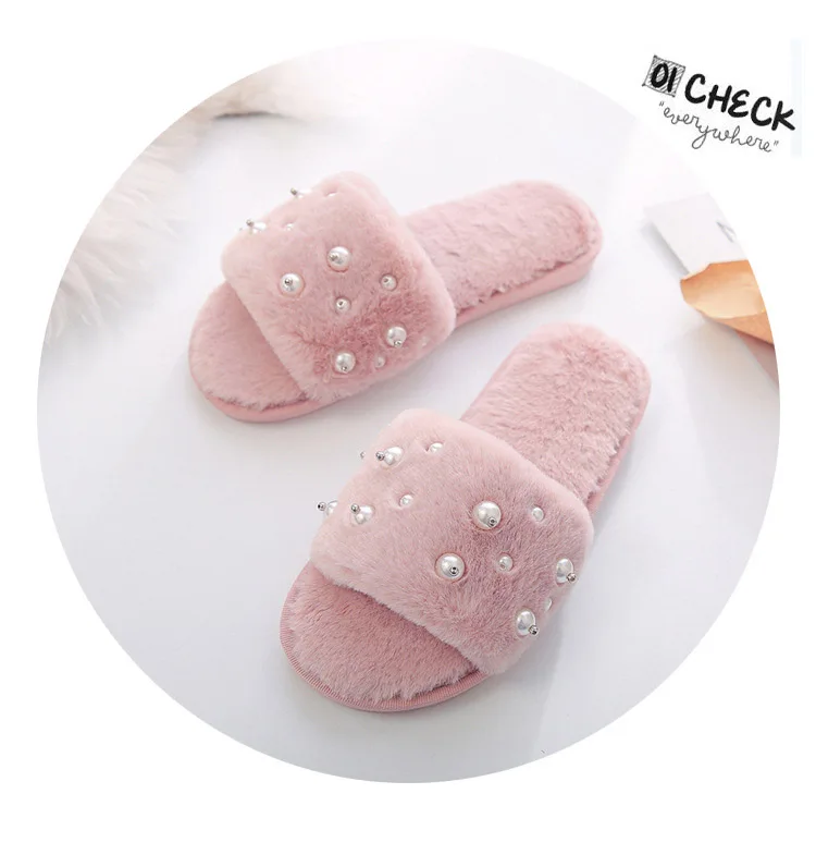Winter New Pearl Fur Slippers Women's Velvet Slippers Floor Tow Slippers Woman Slippers Women Sapato Feminino M8G41 (17)