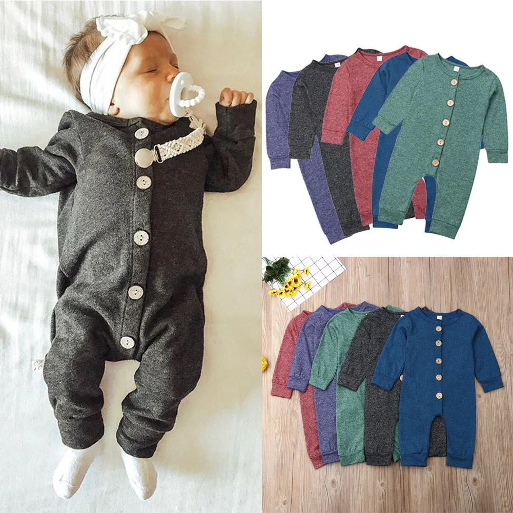 Baby Romper Autumn Newborn Kids Baby Girls Boy Overall Solid Romper Outfits Jumpsuit Size 0-24M