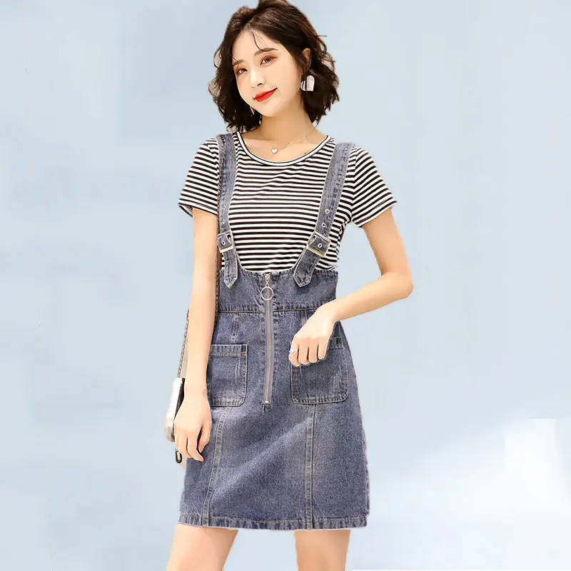 2019 летние Для женщин деним DressTwo комплект из Сарафан платье комбинезон Винтаж Bliue