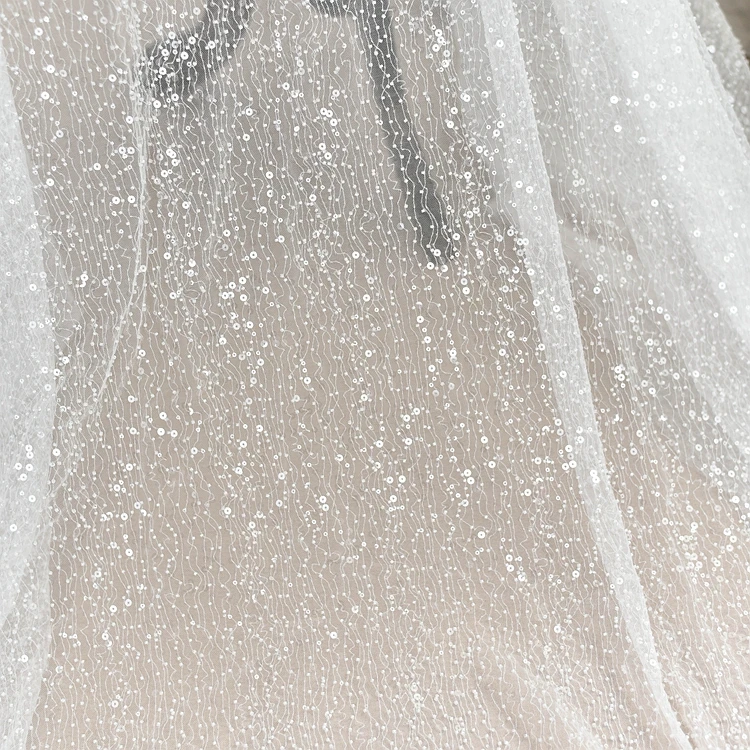 Тяжелая ручная работа блестки вышитые бусины сетка прозрачная ткань свадебное платье diy материал ткань декоративная ткань