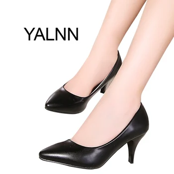 

YALNN Fashion Women Pumps Black and White 7cm Thin High Heels Pumps Leather Shoes for Women