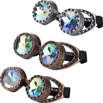 Gothic Steampunk Goggles Vintage Gemstone Decorate Design Retro Welding Punk Colored Kaleidoscope Sunglasses 2