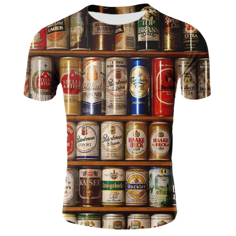 Летняя футболка с 3D принтом пива, новинка, забавная футболка для мужчин и женщин, топы с коротким рукавом и круглым вырезом, модные уличные мужские футболки - Цвет: T1