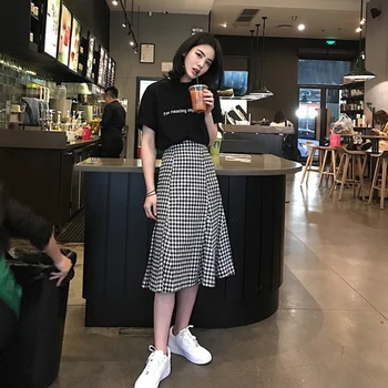 

Women 2 Piece Set Summer Korean Letter O Neck T-Shirt Top + Skirt Suits Two Pieces Summer Clothes