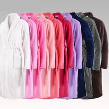 On Sale Women Men Silk Flannel Long Kimono Bathrobe Winter Warm Bath Robe Femme Dressing Gown