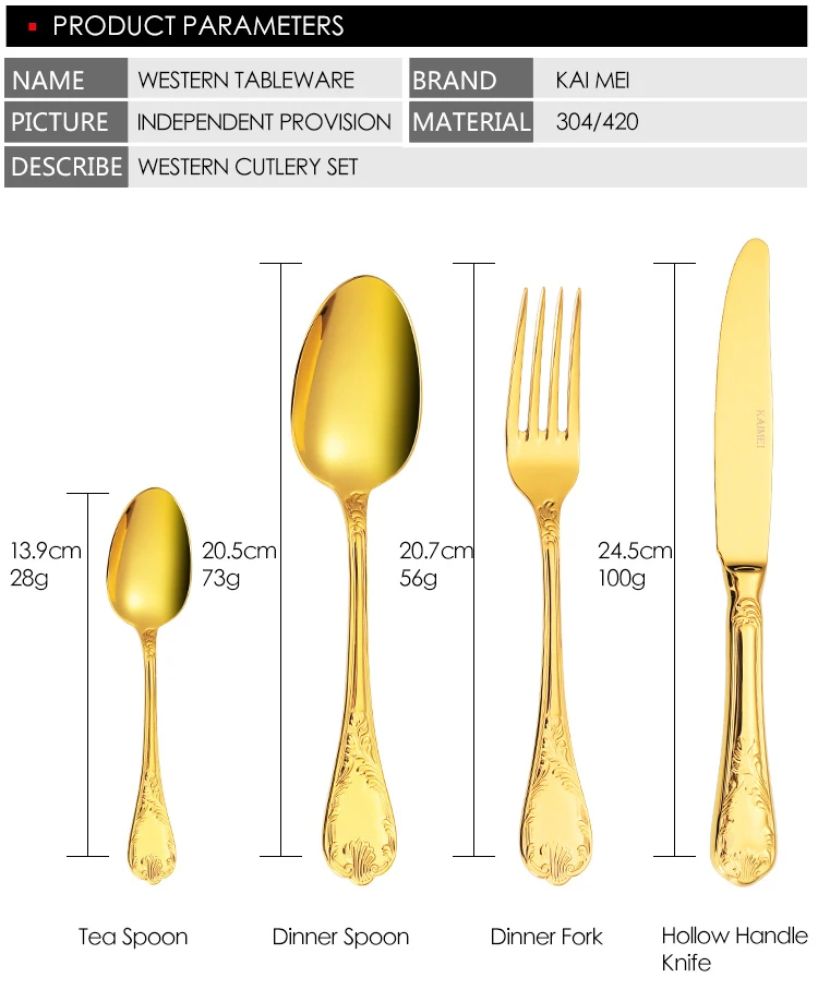 Royaloak, 4 шт., высококачественное Золотое вакуумное напыление, набор столовых приборов из нержавеющей стали, столовые приборы, посуда, полый нож, вилка, ложка