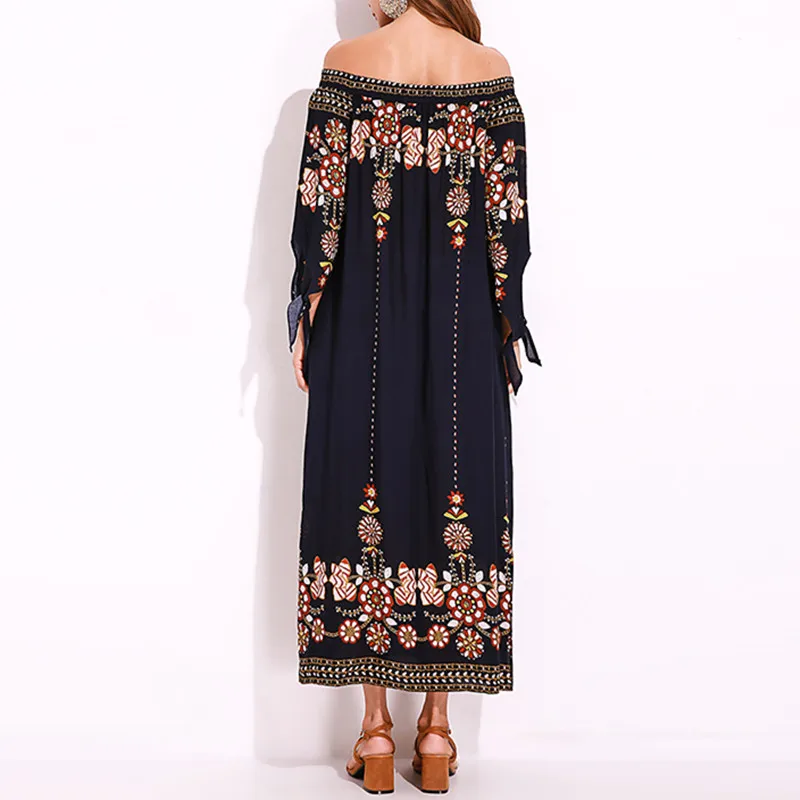 2018 Women Floral Print SunDresses Party Bohemian Long Dress Dresses Vintage Beach Summer Boho Style Plus Size 5XL Maxi Dress Dresses