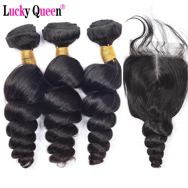Peruvian Loose Wave 3 Bundles With Closure Non Remy Hair 4pcs/lot 100% Human Hair Bundles With Closure Lucky Queen Hair Products Peruvian Loose Wave 3 Bundles With Closure Non Remy Hair 4pcs/lot 100% Human Hair Bundles With Closure Lucky Queen Hair Products