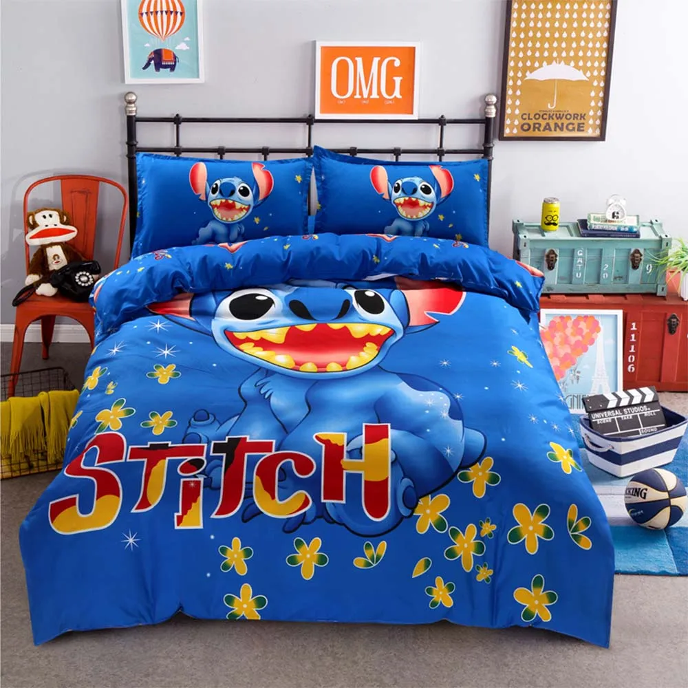 Disney Cartoon Stitch Bedding Set 100 Polyester Bed Linen for Adulit/kids Gift Duvet Cover Set