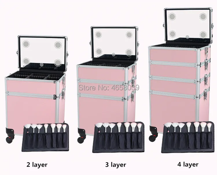 Многослойный косметический чехол с алюминиевой рамой, набор инструментов для макияжа с светильник, чехол для костюма визажиста, багажная сумка на колесиках