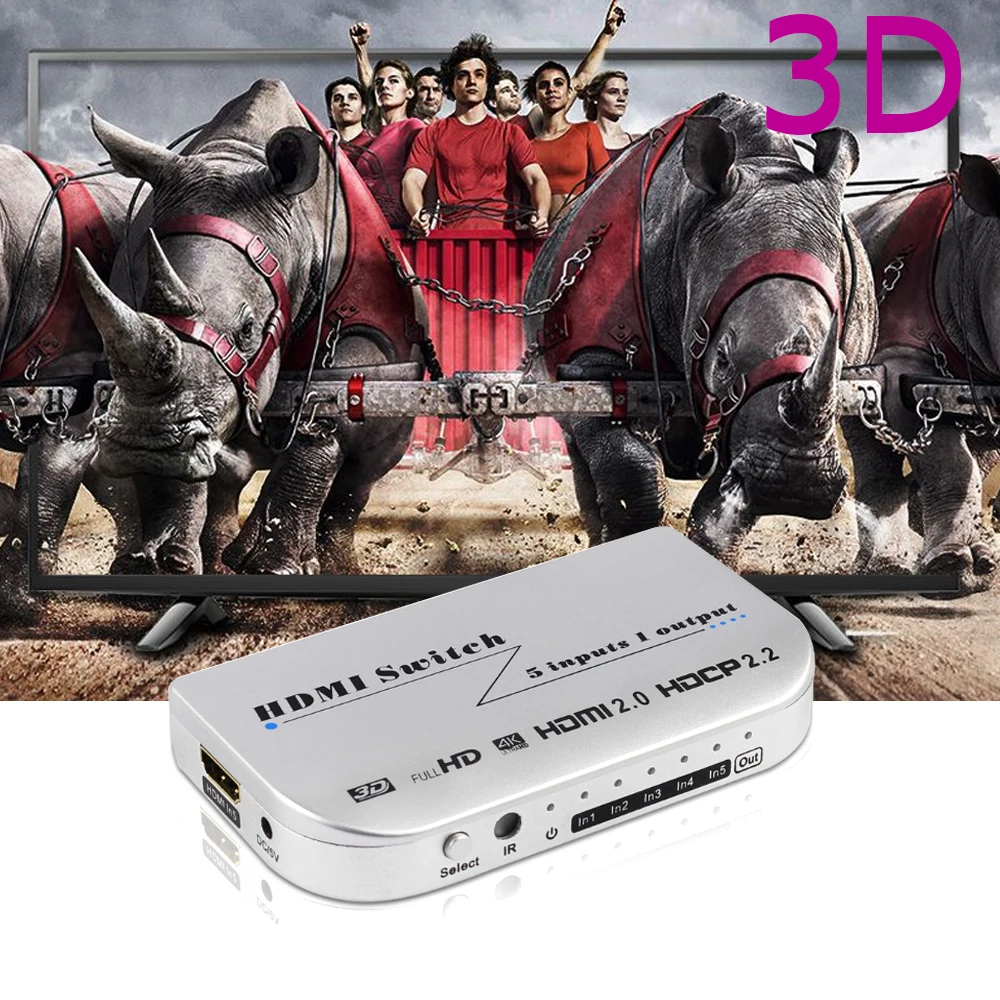 Perlinta 5 до 1 HDMI 2 0 переключатель адаптер 4Kx2K @ 60 Гц 3D HDCP кнопка и дистанционное