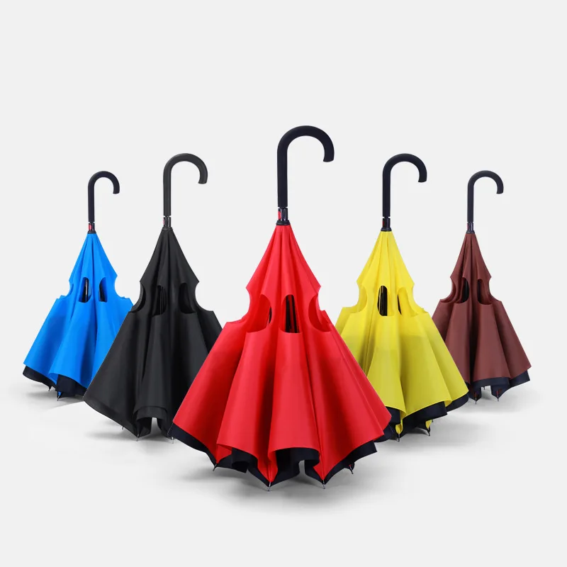 Складной длинный хвостовик двухслойный перевернутый зонтик для защиты от ветра обратный c-крюк Мужской Гольф зонтик обратный зонтик дождь женщин