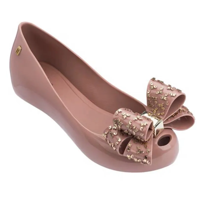 Melissa/женские прозрачные сандалии с бантом; коллекция года; летние сандалии для родителей и детей; женская прозрачная обувь; мягкая обувь; 22,5-24,5 см - Цвет: Розовый