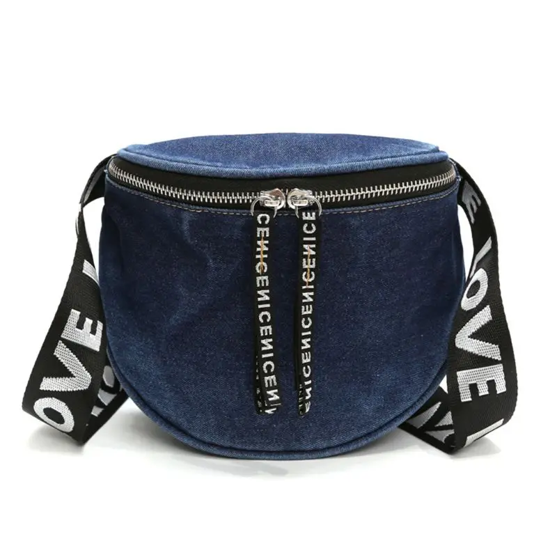 

Denim Casual Fanny Pack Women Waist Belt Letter Phone Pouch Chest Shoulder Bags
