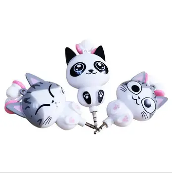 

200pcs/lot 3.5 mm Wired Retractable In-Ear Headset Cartoon Cat/Panda Earpiece Clip MP3 Headphone For iphone 6 7s Samsung Xiaomi