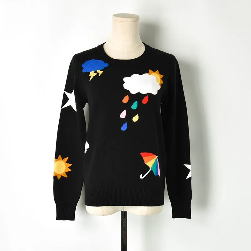 New 2018 Autumn Women's Sweaters Cute Jacquard Cloud Stars Female Casual Pullover High Street Jumper Full Sleeves Collage Tops | Женская