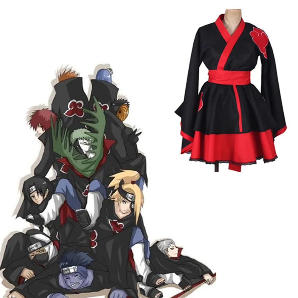 Наруто: Shippuden костюмы Наруто Акацуки Лолита юбки кимоно платье аниме косплей