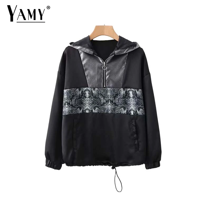 

Hoodies women Autumn snake pacthwork slim pullover Streetwear zipper long sleeve sweatshirt women outerwear 2018 korean clothes
