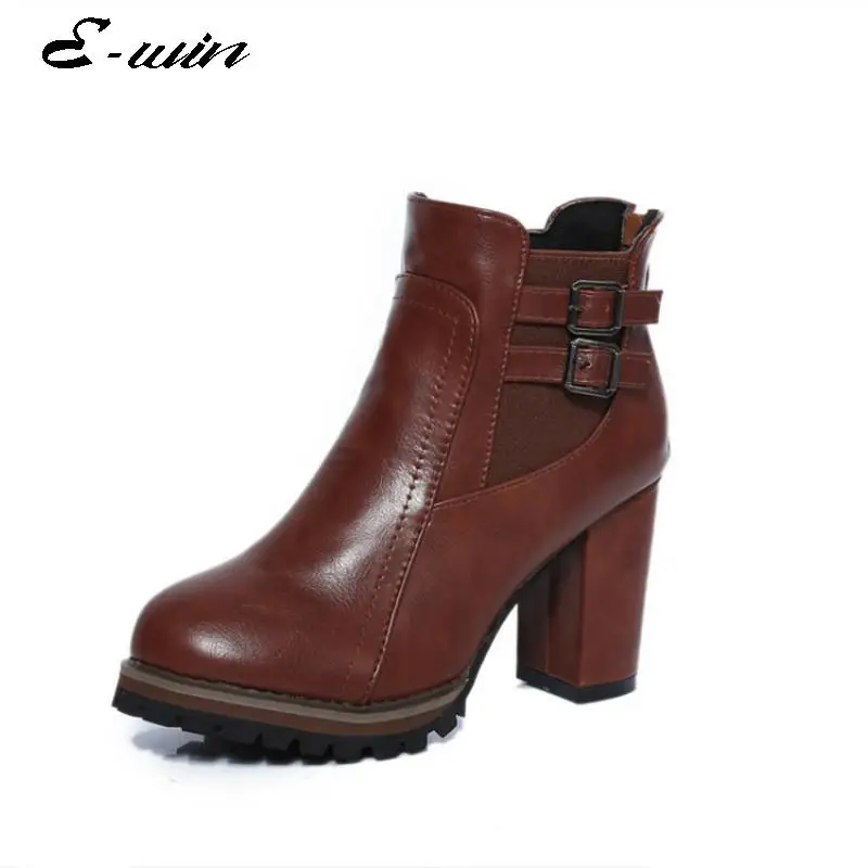 2016 New Autumn Women High Heel Boots Solid Color Vintage Fashion Women Platform Ankle Boots Short Boots zipper