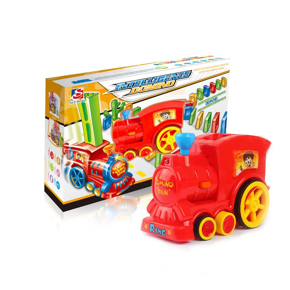 

Children's Domino Train Car kit With Sound Light Automatic Emission Set Up Blocks Elevator Springboard Bridge Set kids Toys