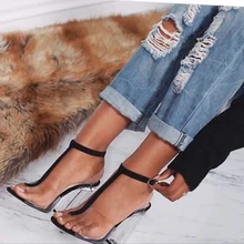 HOT !!!Women’s Sandals 2017 Summer European Sexy Transparent Shoes High Heels Gladiator Sandals Women Black Gold Sandalias Mujer