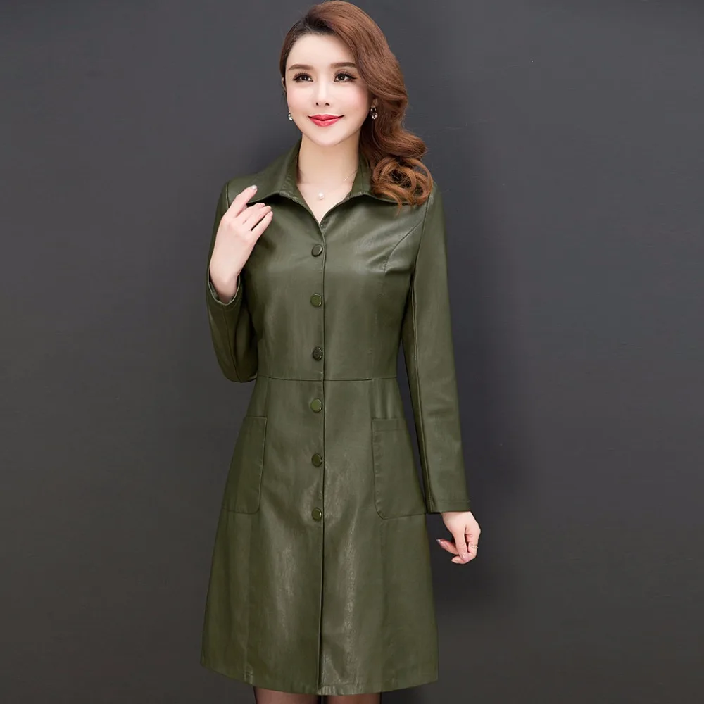 Automne Qh0572 Vestes En Le Plus Noir vert Tournent Hiver La Manteau Cuir Femmes À Manteaux Slim Bas Vers De Mode Taille Longues Manches Noir 2017 ABaYdqx
