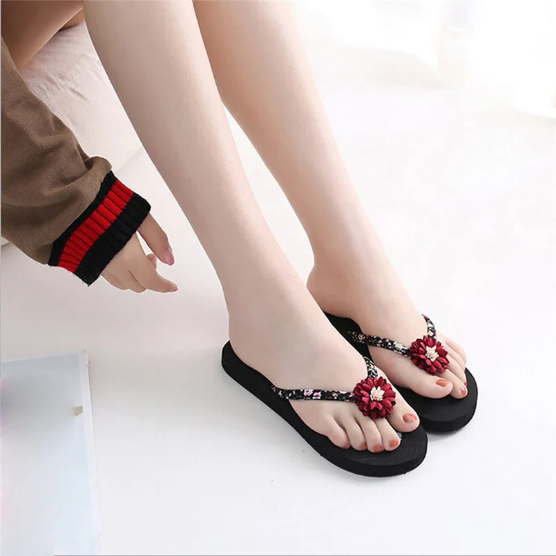 

Women Bohemia Floral Flat Shoes Casual Beach Sandals Slippers Flip Flops Women's Slippers Summer Flip Flops Shoes #A
