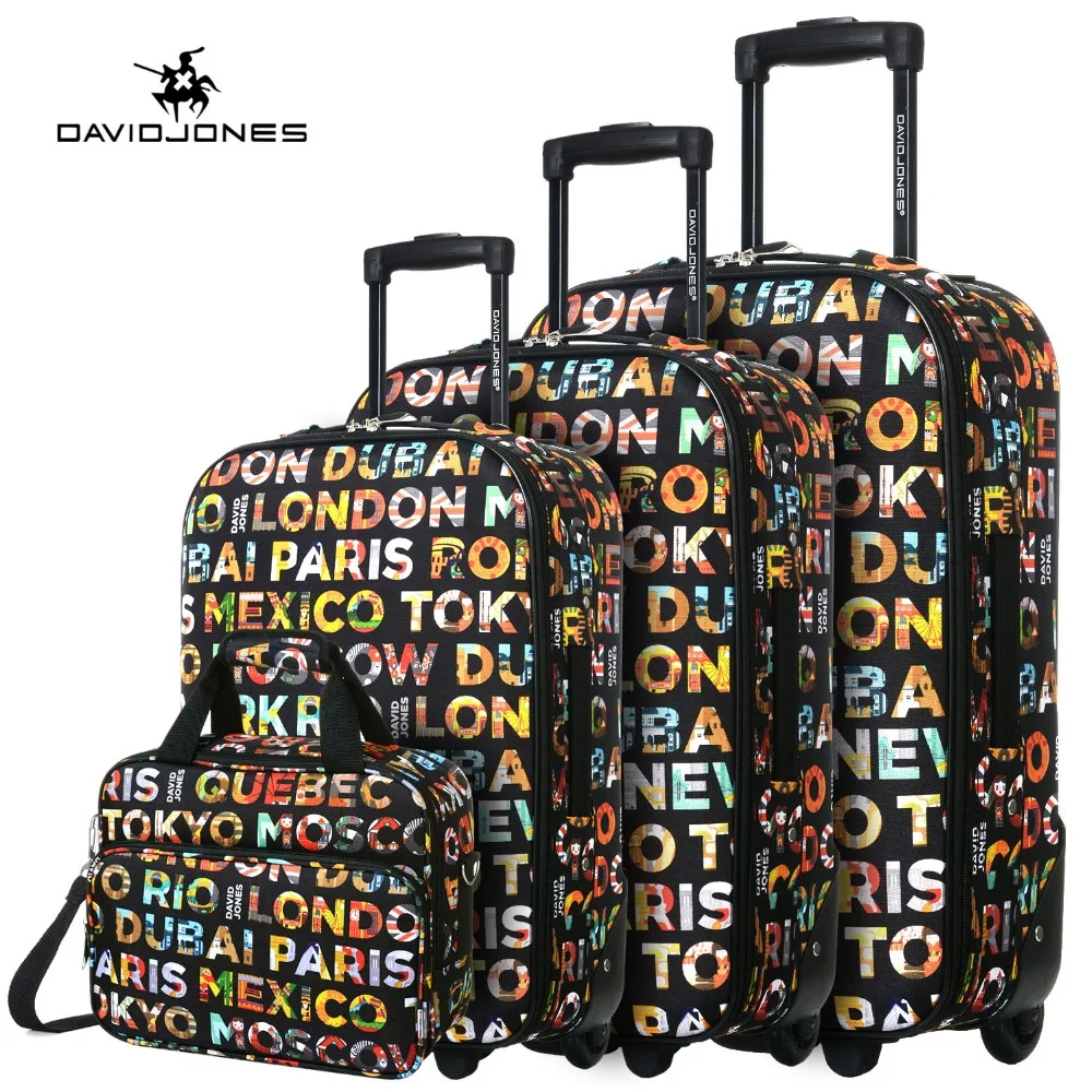 

DAVIDJONES wheel travel suitcase trolley bag fixed women large luggage bag girl vintage rolling suit case box 4 piece hand trunk