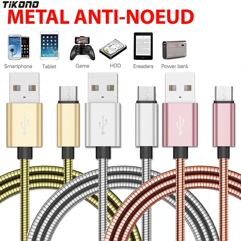 Stainless Steel Metal Fast Charging Data Sync Cable 2A Micro USB for Samsung S4 S5 S6 S7 Charging Cable Data Sync Braided Lead