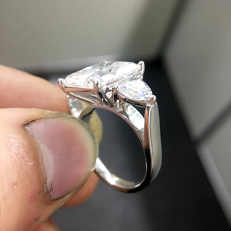 AEAW 925 Серебряное зеленое обручальное кольцо с муассанитом, 4ct 8x10 мм, кольцо для женщин с триллионом лет