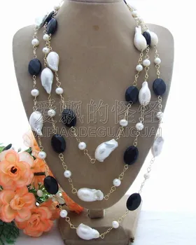

Excellent! 30mm Bead-Nucleated Pearl&Onyx Necklace
