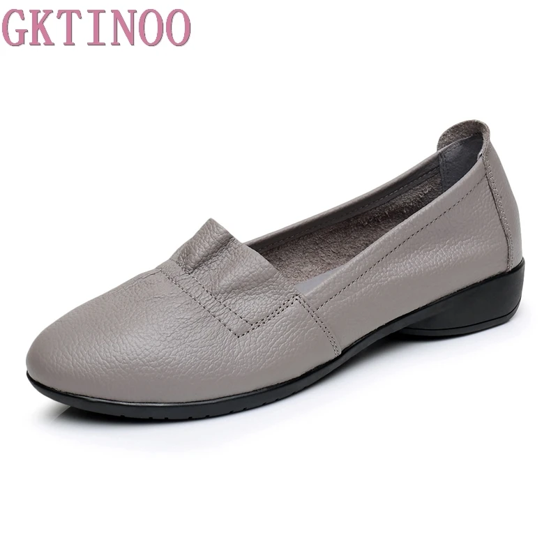

GKTINOO 2019 Genuine Leather Flat Shoes Woman Loafers Cowhide Flexible Spring Casual Shoes Women Flats Women Work Shoes Big Size
