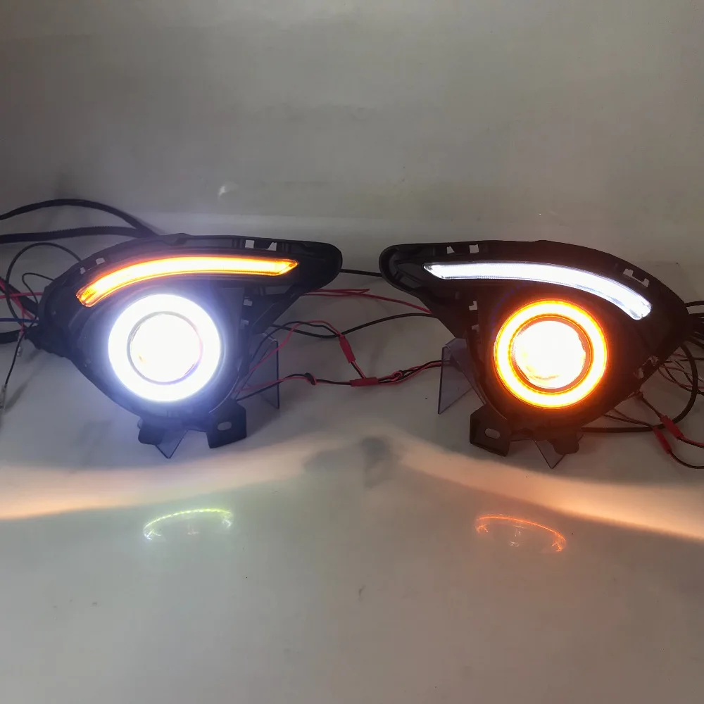 RQXR противотуманная фара вождение свет в сборе для Mazda 2 demio cob angel eye светодиодные дневные ходовые огни сигнал поворота