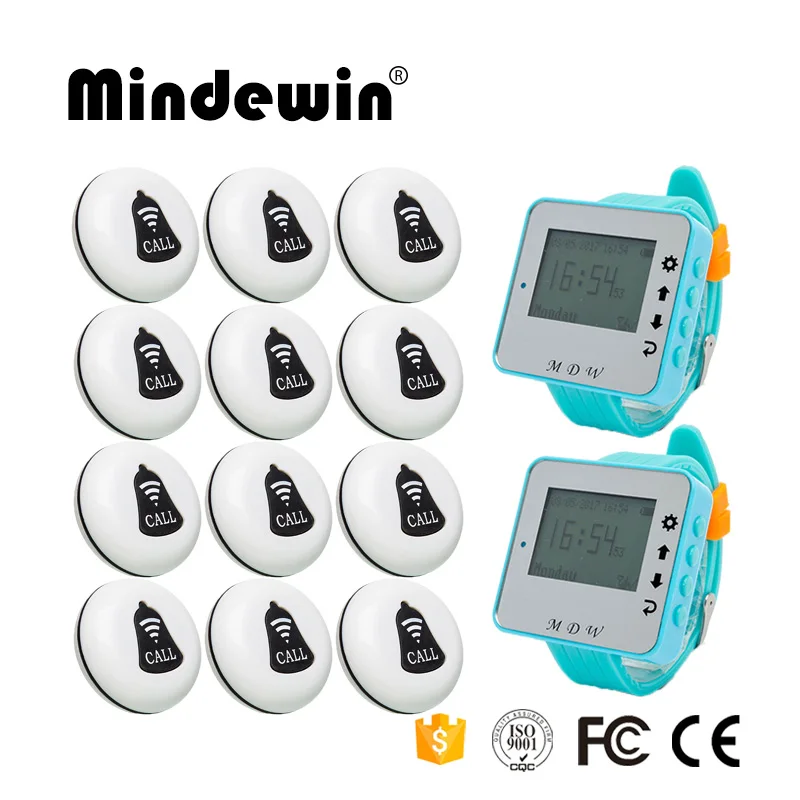 Беспроводная система вызова официанта Mindewin пейджер для ресторана 2 шт. прием часы