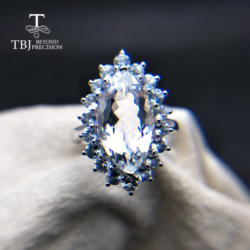 

TBJ,100% natural Brazil aquamarine mq8*16mm gemstone ring in 925 sterling silver precious stone jewelry for women with gift box