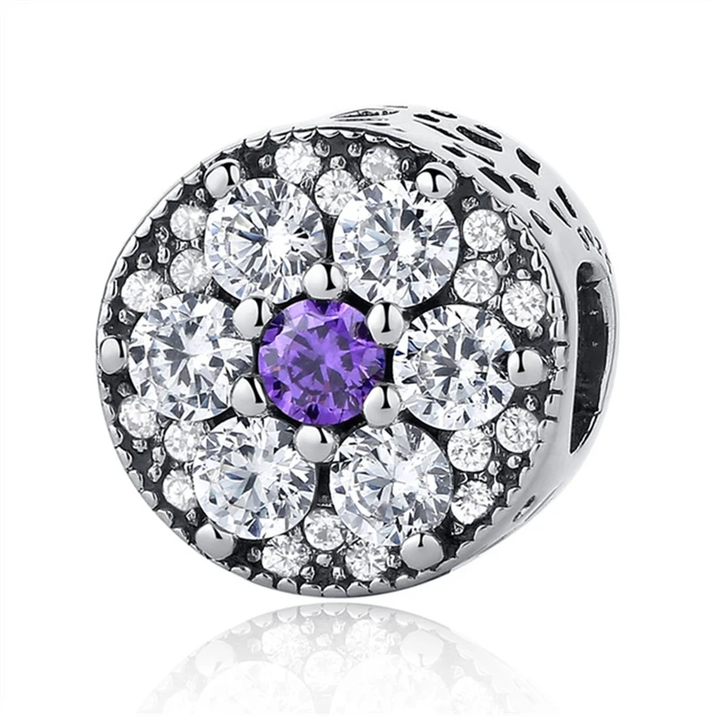 Jclowsexy Authentic 925 Sterling Silver CZ Blooms Purple Crystal Bead