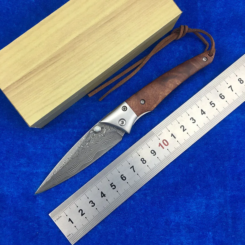 Baratos Cuchillo plegable LEMIFSHE 0132 VG10 Damasco hoja de acero, Sándalo + Acero inoxidable procesamiento camping fruta cuchillo EDC herramientas