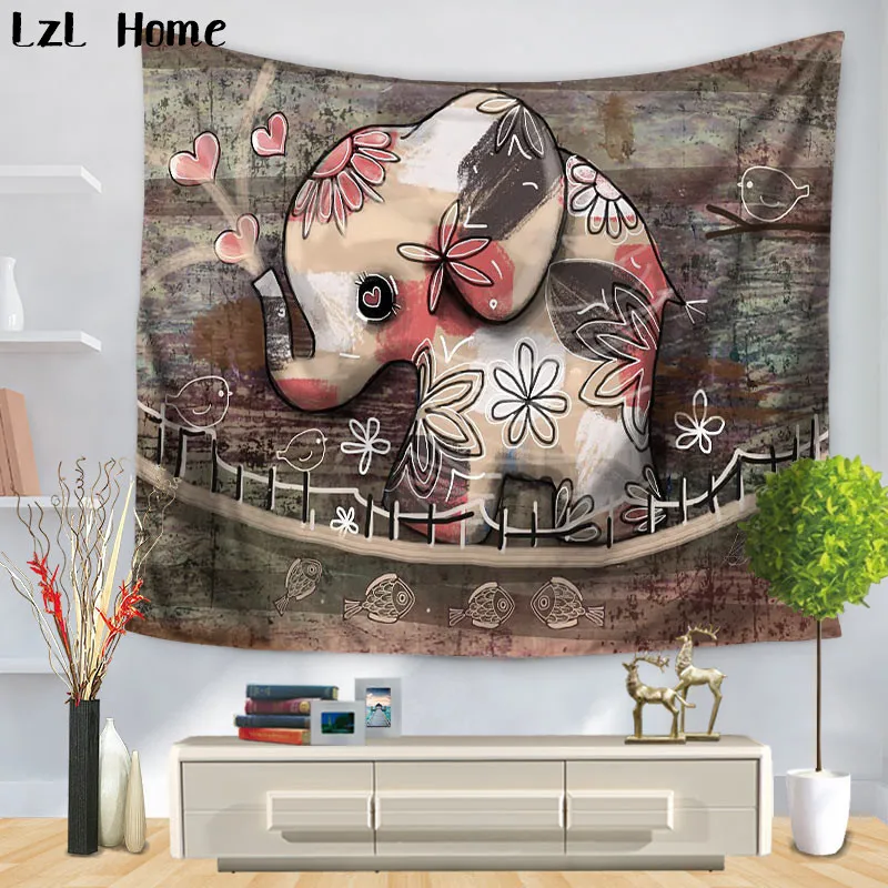 

LzL Home Colorful Cute Funny Elephant Pattern Tapestry Indian Mandala Hippie Wall Hanging Tapestry Picnic Cloth Camping Tent