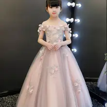 Glizt/кружевные платья для первого причастия с аппликацией для девочек бальное платье из тюля с цветочным рисунком для девочек; Пышное длинное платье с цветочным узором для девочек на свадьбу