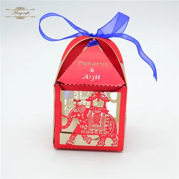 

Laser cut elephant customized red wedding favor boxes