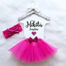 Пользовательские девушка имя на день рождения боди для новорожденного, для младенца; на лямках; принт пачка платье комбинезон комплект одежды, состоящий из верха baby shower вечерние свадебные сувениры