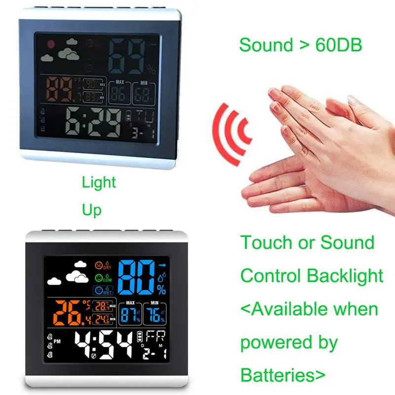Цифровая метеостанция Подарок Красочный ЖК-дисплей Настольный Будильник беспроводной датчик температуры и влажности термометр-рекордер гигромет