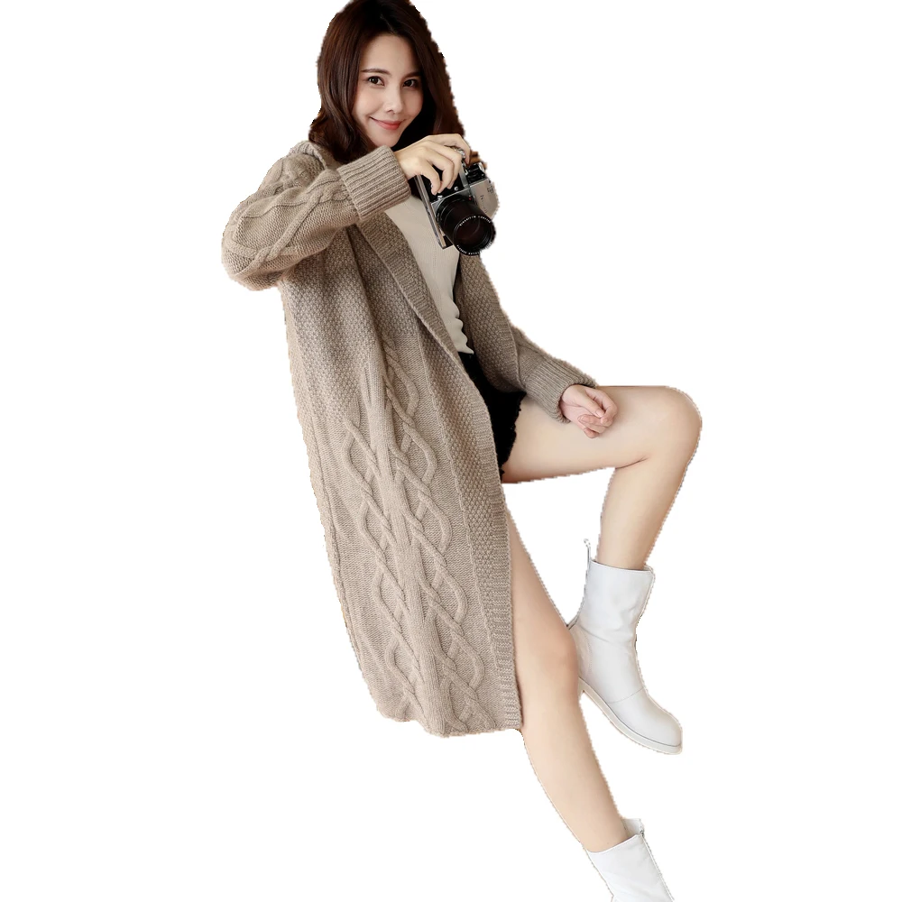 

Winter sweater women 2019 new long thick fashion gray black camel hooded loose long sleeve chic knitted sweater feminina LR361