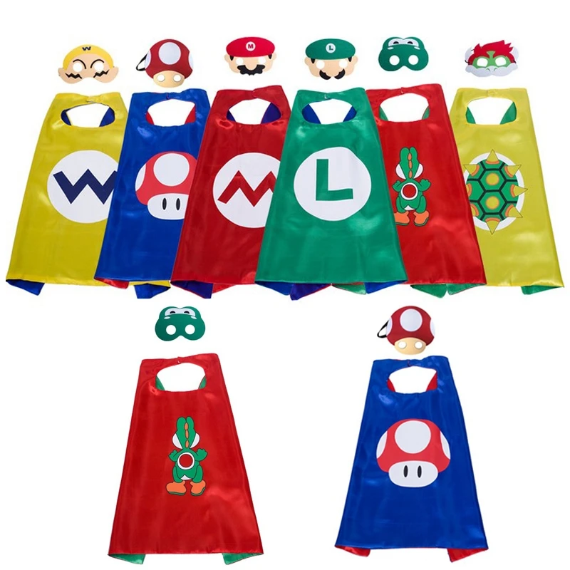 

wholesale 6 sets Super Mario mask and cloak Cape Costume kids birthday party Superhero Style Cosplay Costumes and Halloween Gift