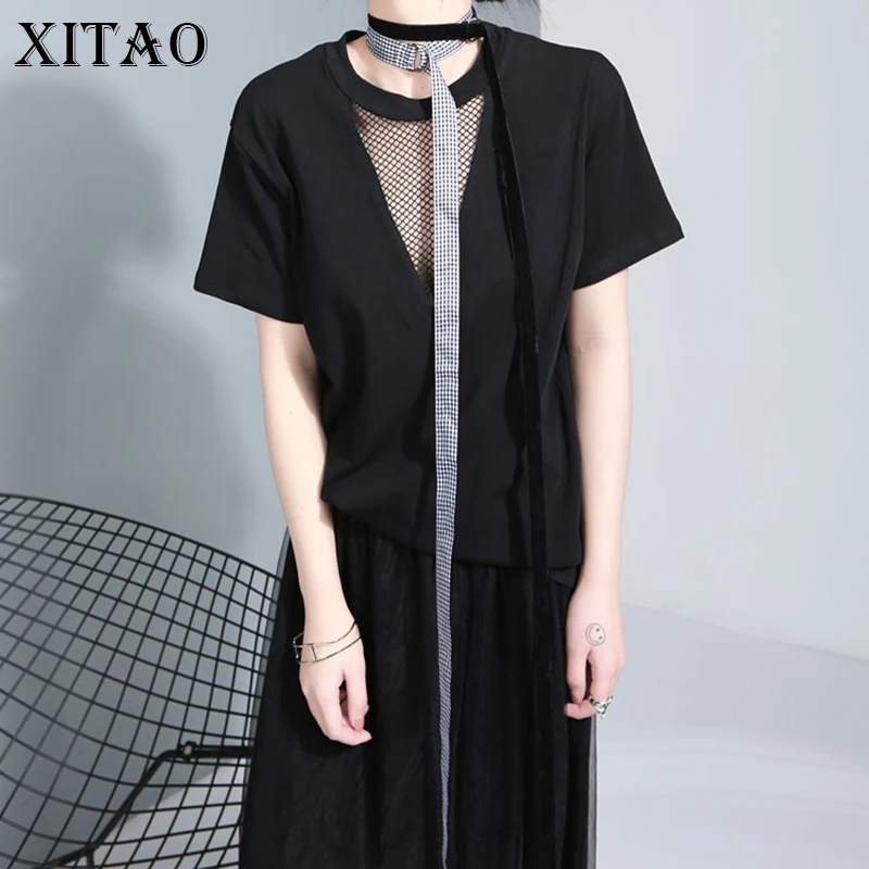 

[XITAO] 2019 New Summer Europe Fashion Casual Female Solid Color Patch Designs T-shirt Women Short Sleeve O-Neck Tees CXB344