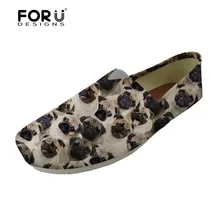 FORUDESIGNS/холст Туфли без каблуков женская повседневная обувь Для женщин милая собака-Мопс 3D печати Спортивная Для женщин свет Вес, Дамская обувь